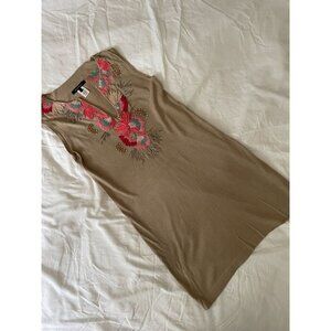 Anthropologie Nanette Lepore Y2K Embroidered Sleeveless Dress S Beige Pink Flora
